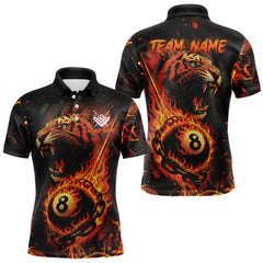 Maxcorners Personalized 8 Ball Chain Flame Tiger Billiard Shirt For Men Custom Pool Jerseys Polo & 1/4 Zip TU1407