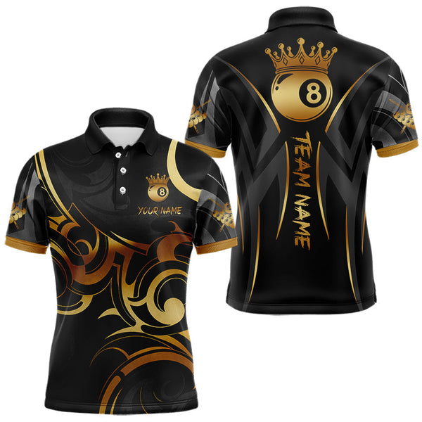 Maxcorners Black And Gold 8 Ball Crown Tribal Billiard Shirt For Men Custom Pool Team Jersey Polo & 1/4 Zip MT707