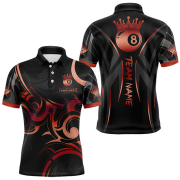 Maxcorners Black And Red 8 Ball Crown Tribal Billiard Shirt For Men Custom Pool Team Jersey Polo & 1/4 Zip MT707