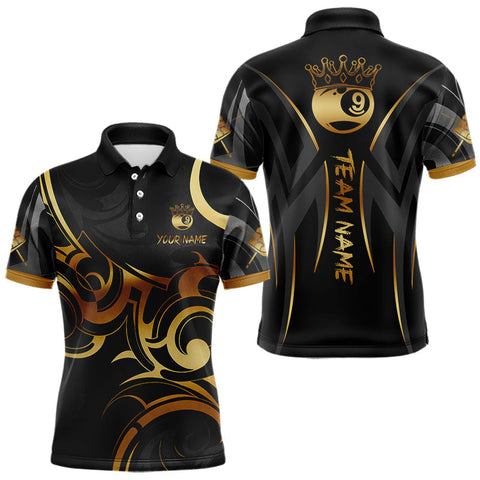 Maxcorners Black And Gold 9 Ball Crown Tribal Billiard Shirt For Men Custom Pool Team Jersey Polo & 1/4 Zip MT707