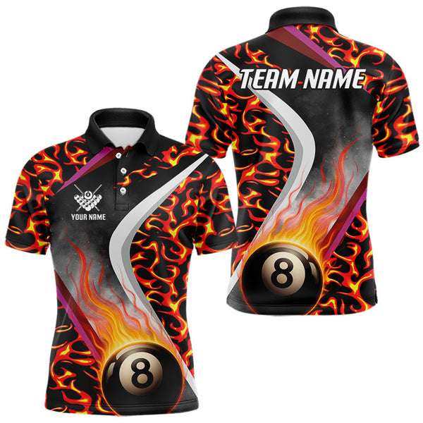 Maxcorners Personalized Flame Orange 8 Ball Pool Billiard Shirt For Men Custom Billiard Team Jerseys LM2707