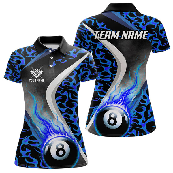 Maxcorners Personalized Flame Blue 8 Ball Pool Billiard Shirt For Men, Billiard Team Jersey Polo & 1/4 Zip LM2707
