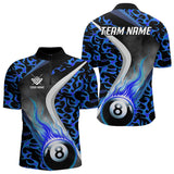 Maxcorners Personalized Flame Blue 8 Ball Pool Billiard Shirt For Men, Billiard Team Jersey Polo & 1/4 Zip LM2707