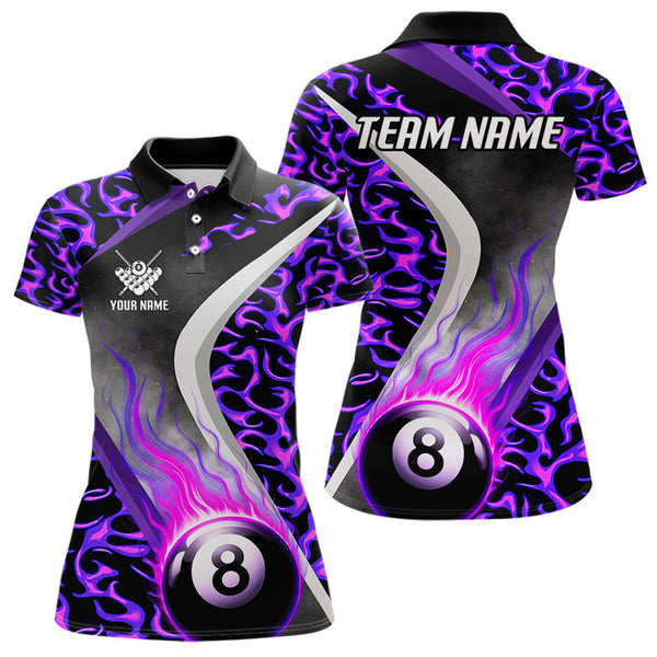Maxcorners Personalized Flame Purple 8 Ball Pool Billiard Shirt For Men Custom Billiard Team Jerseys LM2707