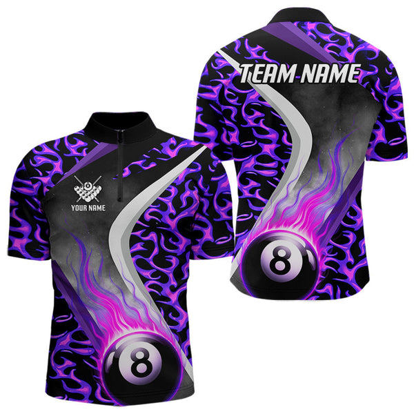 Maxcorners Personalized Flame Purple 8 Ball Pool Billiard Shirt For Men Custom Billiard Team Jerseys LM2707
