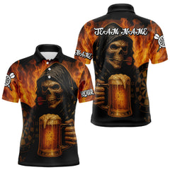 Maxcorners Personalized Funny Death Skeleton & Beer Fire Darts Shirt For Men, Dart Jersey Team Polo & 1/4 Zip TU2807