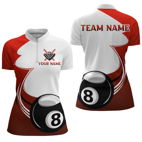 MaxCorners Billiard Red Tournament Sport Customized Name, Team Name 3D Polo Shirt For Women