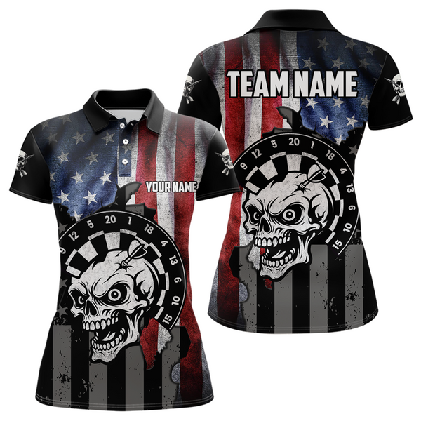 Maxcorners Personalized Funny Skull American Flag Dart Shirt For Men Custom Patriotic Darts Team Jerseys LM1506