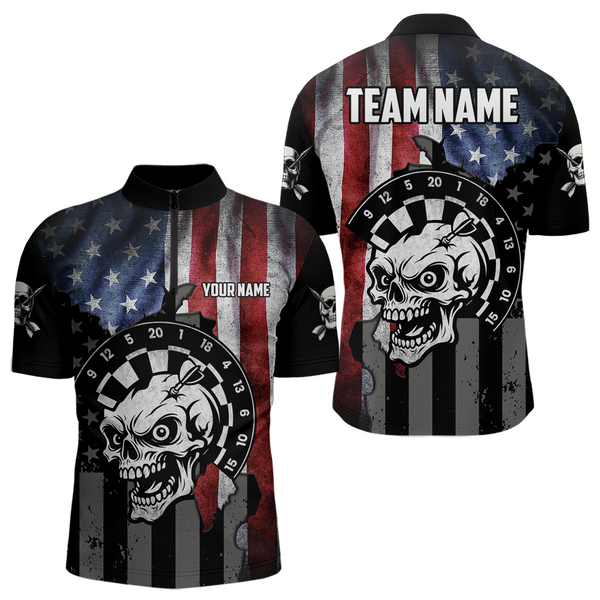 Maxcorners Personalized Funny Skull American Flag Dart Shirt For Men Custom Patriotic Darts Team Jerseys LM1506