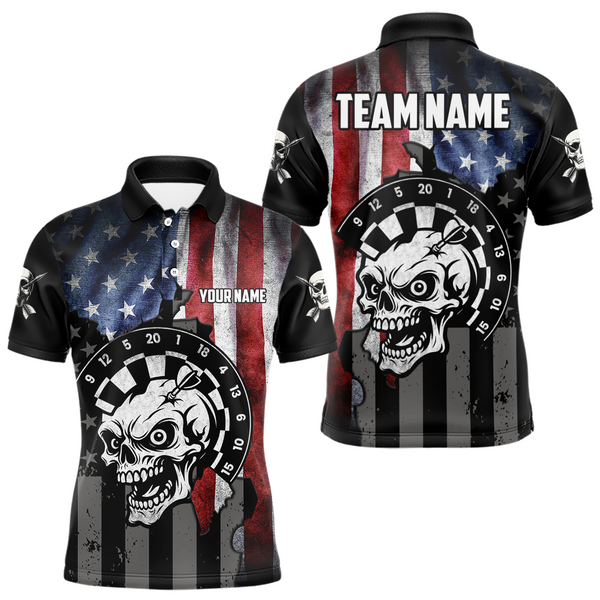 Maxcorners Personalized Funny Skull American Flag Dart Shirt For Men Custom Patriotic Darts Team Jerseys LM1506