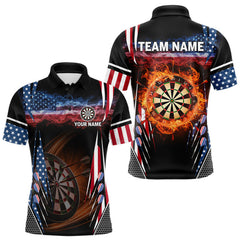 Maxcorners Personalized American Flag Dartboard Fire Flame Darts Shirt For Men, Patriotic Darts League Jersey LM1109