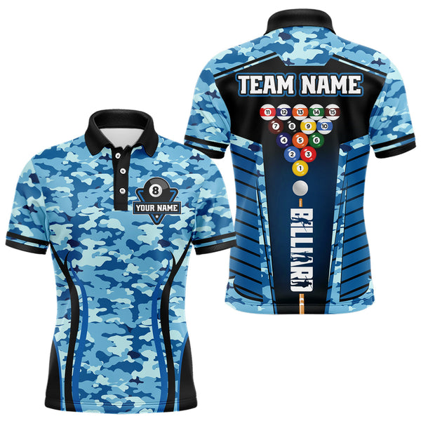 Maxcorners Custom Blue Camouflage 8 Ball Pool Billiard Shirt For Men, Billiard Jersey Outfit, Pool Team Shirt  LM2206