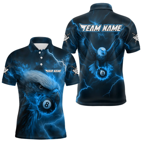Maxcorners Personalized Eagle Thunder Lightning Blue Billiard Shirt For Men Custom 8 Ball Pool Team Jerseys TU1407