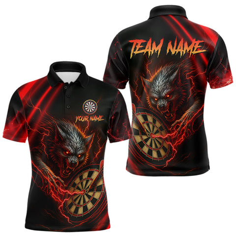 Maxcorners Personalized Red Thunder Lightning Wolf Darts Shirt For Men Custom Dart Team Jersey Polo & 1/4 Zip TU1407