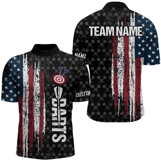Maxcorners Grunge Vintage American Flag Custom Dart Shirts For Men, Pride Team Patriotic Dart Jerseys