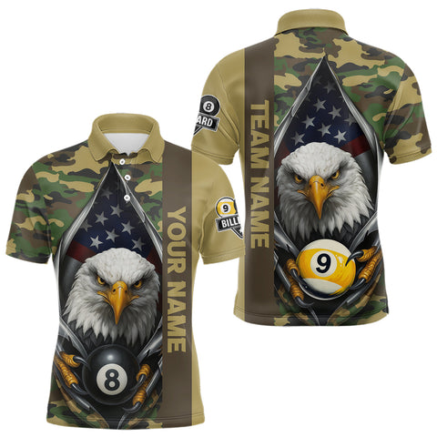 Maxcorners Green Camo American Flag Eagle 8 Ball & 9 Ball Pool Jersey For Men Custom Billiard Team Shirt MT2108