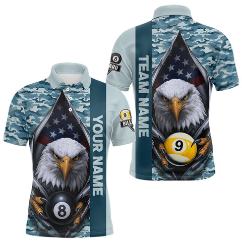 Maxcorners Blue Camo American Flag Eagle 8 Ball & 9 Ball Pool Jersey For Men Custom Billiard Team Shirt MT2108