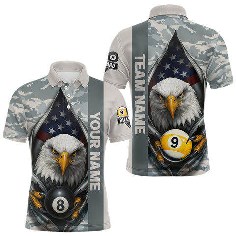 Maxcorners Grey Camo American Flag Eagle 8 Ball & 9 Ball Pool Jersey For Men Custom Billiard Team Shirt MT2108