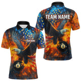 Maxcorners Personalized Flaming American Flag 8 Ball Eagle Billiard Shirt For Men, Patriotic Pool Team Jersey LM3006