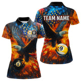 Maxcorners Personalized Orange Flaming US Flag 8 Ball & 9 Ball Eagle Billiard Shirt For Men, Pool Team Jersey LM3006