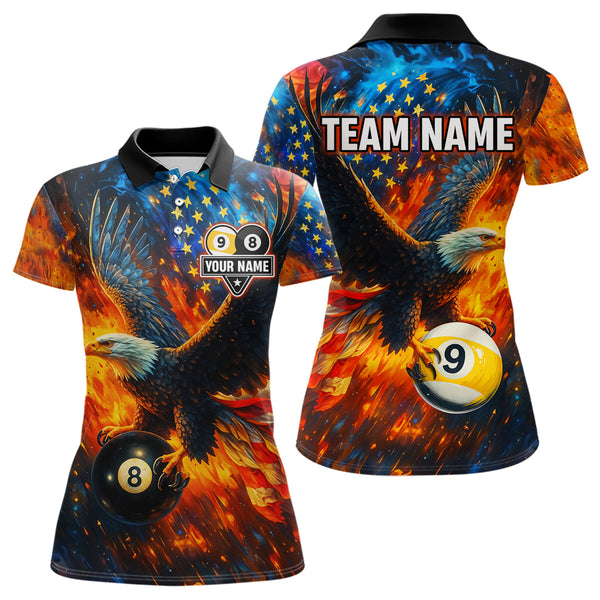 Maxcorners Personalized Orange Flaming US Flag 8 Ball & 9 Ball Eagle Billiard Shirt For Men, Pool Team Jersey LM3006