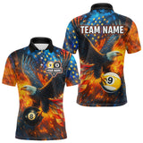 Maxcorners Personalized Orange Flaming US Flag 8 Ball & 9 Ball Eagle Billiard Shirt For Men, Pool Team Jersey LM3006