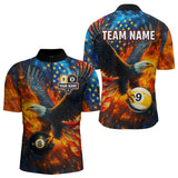 Maxcorners Personalized Orange Flaming US Flag 8 Ball & 9 Ball Eagle Billiard Shirt For Men, Pool Team Jersey LM3006