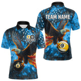 Maxcorners Personalized Blue Flaming US Flag 8 Ball & 9 Ball Eagle Billiard Shirt For Men, Pool Team Jersey LM3006