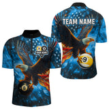 Maxcorners Personalized Blue Flaming US Flag 8 Ball & 9 Ball Eagle Billiard Shirt For Men, Pool Team Jersey LM3006