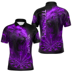 Maxcorners Personalized Fire Flame Lion Darts Shirt For Men Custom Purple Darts League Jersey Polo & 1/4 Zip  LM2408