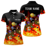 Maxcorners Orange 3D Billiard Balls Fire Flame Custom Billiard Shirts For Women, Billiard League Team Jerseys