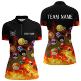 Maxcorners Orange 3D Billiard Balls Fire Flame Custom Billiard Shirts For Women, Billiard League Team Jerseys