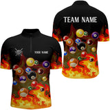 Maxcorners Orange 3D Billiard Balls Fire Flame Custom Billiard Shirts For Men, Billiard League Team Jerseys