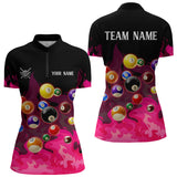 Maxcorners Pink 3D Billiard Balls Fire Flame Custom Billiard Shirts For Women, Billiard League Pool Team Jersey