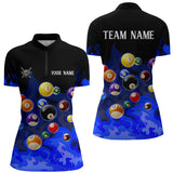 Maxcorners Blue 3D Billiard Balls Fire Flame Custom Billiard Shirts For Women, Billiard League Pool Team Jersey