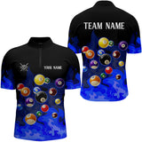 Maxcorners Blue 3D Billiard Balls Fire Flame Custom Billiard Shirts For Men, Billiard League Pool Team Jersey