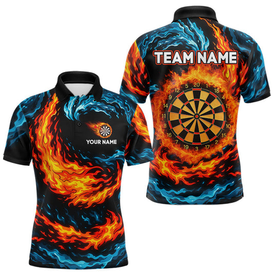Maxcorners Personalized Blue And Orange Flame Darts Shirt For Men | Custom Storm Fire Team Darts Jersey  LM3006