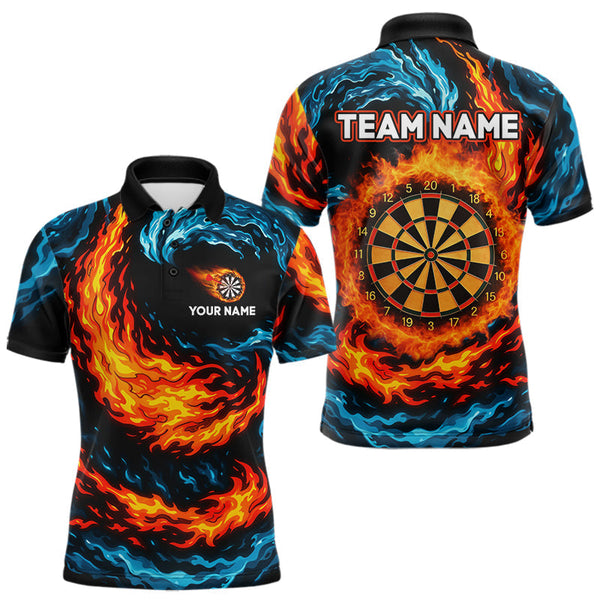 Maxcorners Personalized Blue And Orange Flame Darts Shirt For Men | Custom Storm Fire Team Darts Jersey  LM3006