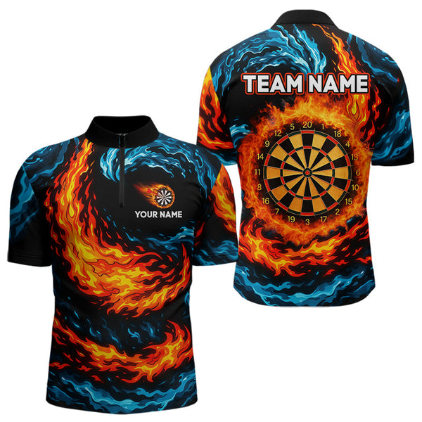 Maxcorners Personalized Blue And Orange Flame Darts Shirt For Men | Custom Storm Fire Team Darts Jersey  LM3006