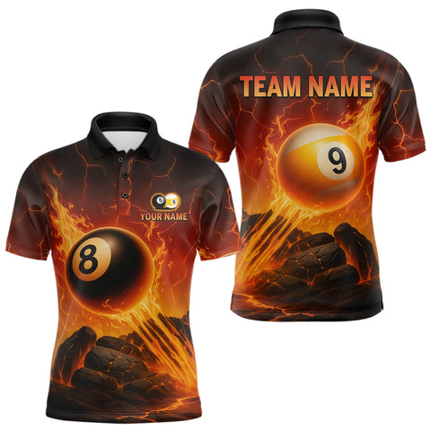 Maxcorners Personalized Fire 8 Ball & 9 Ball Billiard Shirt For Men Custom Pool Team Jersey Polo & 1/4 Zip TU0107