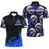 MaxCorners Billiard Blue Skull Fire 8 Ball Customized Name, Team Name 3D Polo Shirt For Men