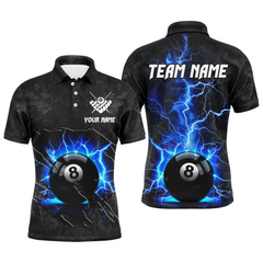 MaxCorners Billiard Blue 8 Ball Pool Thunder Lightning Customized Name, Team Name 3D Polo Shirt