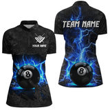 MaxCorners Billiard Blue 8 Ball Thunder Lightning Customized Name, Team Name 3D Polo Shirt For Women