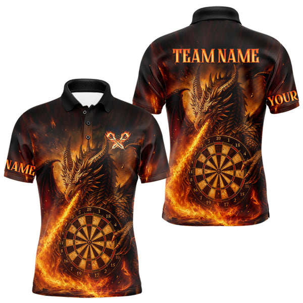 Maxcorners Orange Flaming Dragon Darts Jersey For Men Custom Polo & Quarter Zip Darts League Team Shirt TU0508
