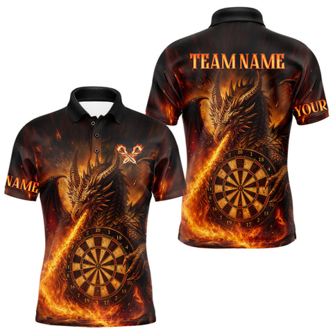 Maxcorners Orange Flaming Dragon Darts Jersey For Men Custom Polo & Quarter Zip Darts League Team Shirt TU0508