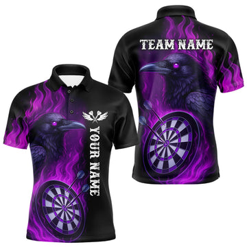 Maxcorners Black And Purple Flame Raven Darts Shirt For Men Custom Halloween Darts Team Jersey Outfit LM1203