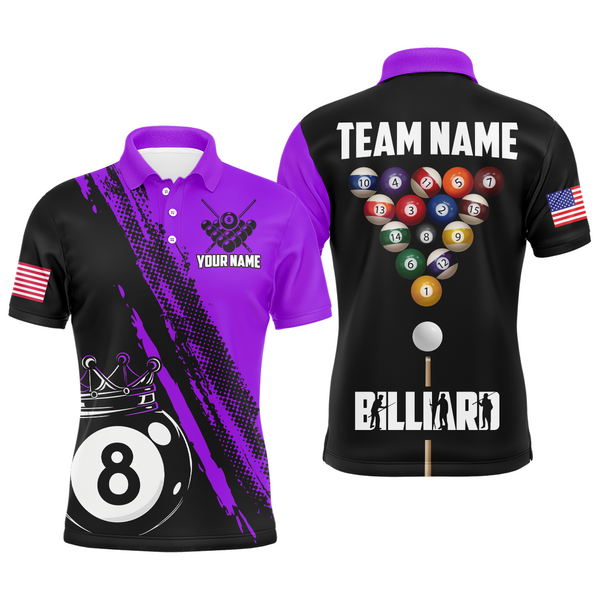 Maxcorners 8 Ball Pool Crown Purple Billiard Jersey Customized Name, Team Name 3D Shirt