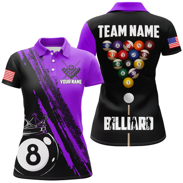 Maxcorners 8 Ball Pool Crown Purple Billiard Jersey Customized Name, Team Name 3D Shirt