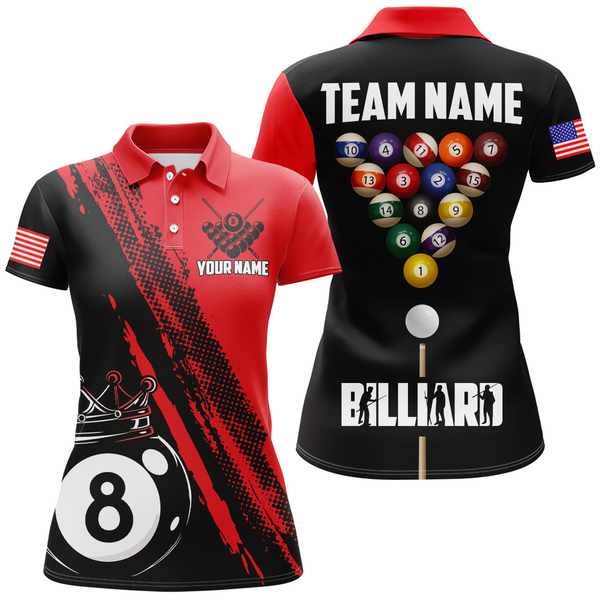 Maxcorners 8 Ball Pool Crown Red Billiard Jersey Customized Name, Team Name 3D Shirt