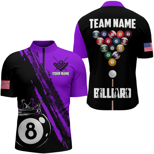 Maxcorners 8 Ball Pool Crown Purple Billiard Jersey Customized Name, Team Name 3D Shirt